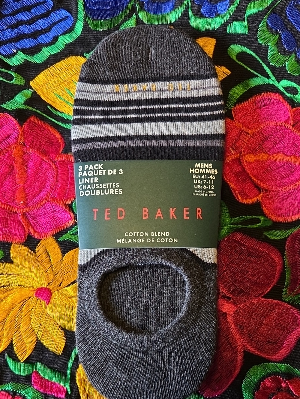 Ted Baker Grey Striped No-Show Liner Socks - 3 Pack